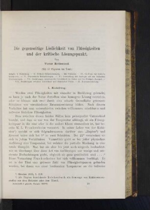 Die gegenseitige Löslichkeit von Flüssigkeiten und der kritische Lösungspunkt