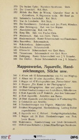Mappenwerke, Aquarelle, Handzeichnungen, Stiche usw. (Nr. 586-623)