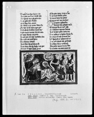 Rudolf von Ems, Weltchronik — Dalila schneidet Simson die Haare, Folio 129recto