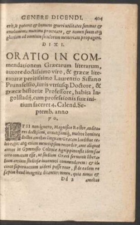 Oratio In Commendationem Graecarum literarum ...