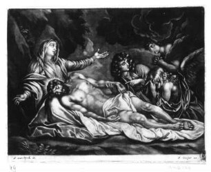 Beweinung Christi : Cooper, Edward nach Dyck, Anton van. Kopie nach Bolswert, Schelte. Beweinung Christi. Schabkunst; 18,8 x 24,2 cm. Dresden: Kupferstich-Kabinett A 33131 in A 1284, 3, van Dyck, Tom III (S. 73)
