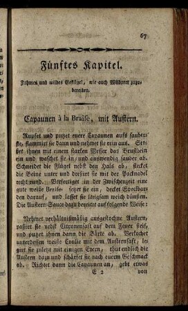 Fünftes Kapitel. Zahmes und wildes Geflügel, wie auch Wildpret zuzubereiten.