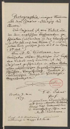 Faksimile eines Blattes aus einem teilautographen Klavierauszug einzelner Nummern aus der Oper Oberon