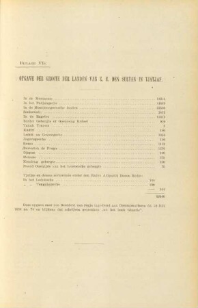 Bijlage VIc. Opgave der groote der landen van Z. H. den Sultan in Tjatjas