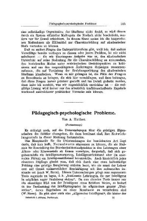 Pädagogisch-psychologische Probleme : (Fortsetzung)