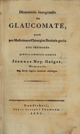 De glaucomate : Diss. inaug.