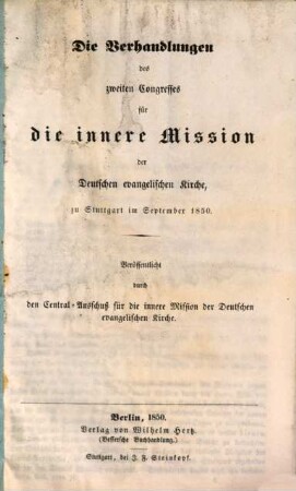 Verhandlungen des ... Deutschen Evangelischen Kirchentages. 3. 1850, H. 2
