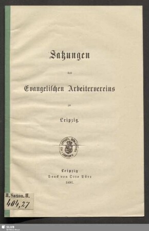 Satzungen des Evangelischen Arbeitervereins zu Leipzig