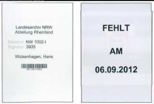 Entnazifizierung Hans Wickenhagen, geb. 06.06.1894 (Bankangest.)