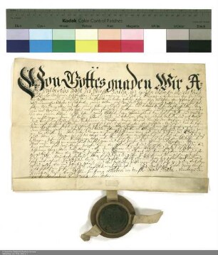 Lehenbrief Adalberts [von Schleifras], Abt von Fulda, für Johann Georg Wilhelm von Praunheim über Gütern bei Praunheim und Eschersheim