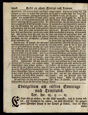 Evangelium am eilften Sonntage nach Trinitatis. Text, Luc. 18, 9-15.