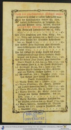 Nach der gnadenreichen Geburt unseres Heilandes in diesem 1788ten Jahr zählt man...