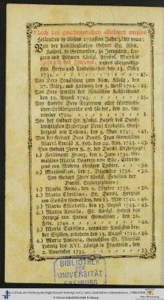 Nach der gnadenreichen Geburt unseres Heilandes in diesem 1788ten Jahr zählt man...