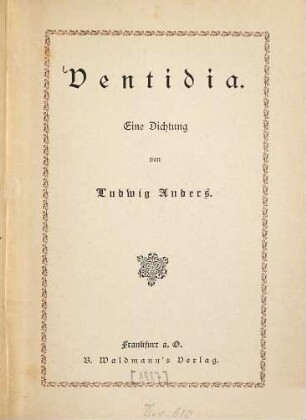 Ventidia : eine Dichtung