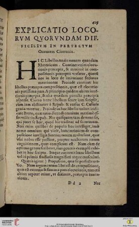 Explicatio locorvm qvorvndam difficilivm in perfectvm Oratorem Ciceronis