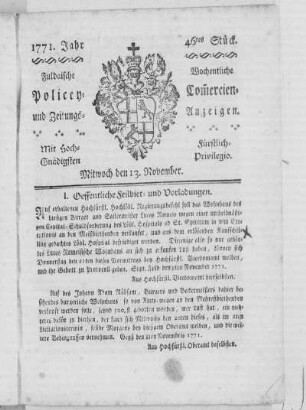 46tes Stück, Ausgabe vom 13. November 1771