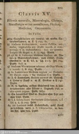 Classis XV. Historia naturalis, Mineralogia, Chemia, Metallurgia et ius metallicus, Physica, Medicina, Oeconomia