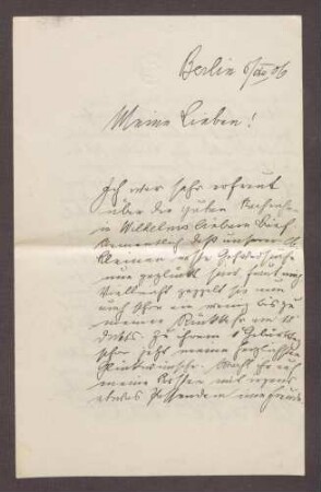 Schreiben von Constantin Fehrenbach, Berlin, an Elisabeth Rosset, Bericht über die Kolonialdebatte und Reden von Matthias Erzberger und August Bebel