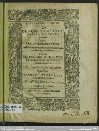 Disputatio logica De demonstrationis natura et conditionibus