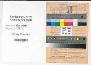 Entnazifizierung Friedrich Sitzius , geb. 30.03.1891 (Postinspektor)