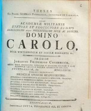 Theses Ex Parte Generali Pathologiae, Semioticae Et Therapiae