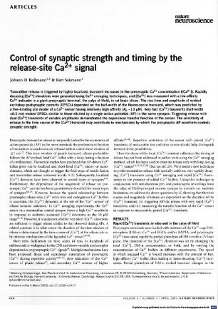 Control of synaptic strength and timing by the release-site Ca2+ signal