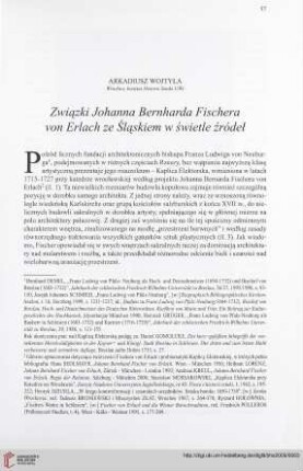 71: Związki Johanna Bernharda Fischera von Erlach ze Śląskiem w świetle źródeł : =
