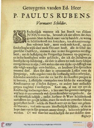 Getuygenis vanden Ed. Heer P.Paulus Rubens