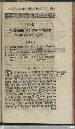 XXI. Jubiläum des evangelischen Raths-Gymnasii allhier