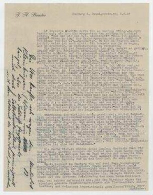 Brief von Johannes Baader an Raoul Hausmann. Hamburg