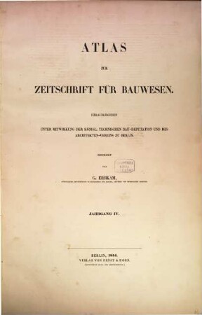 Zeitschrift für Bauwesen. Atlas. 4. 1854