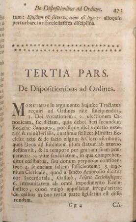 Tertia Pars. De Dispositionibus ad Ordines.
