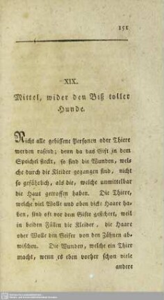 XIX. Mittel, wider den Biß toller Hunde