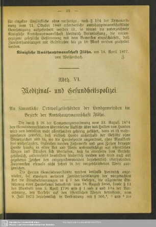 VI. Medizinal- und Gesundheitspolizei