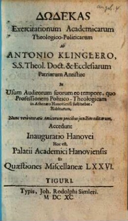 Dōdekas Exercitationum Academicarum Theologico-Politicarum