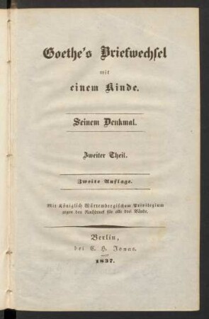 Theil 2: Goethe's Briefwechsel mit einem Kinde