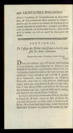 Section III. De l' usage des fléches empoisonnées chez les peuples des deux continents.