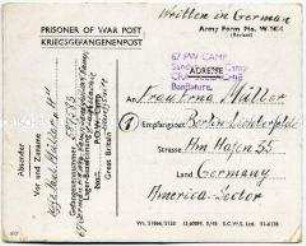 Vordruckpostkarte aus einem britischen Kriegsgefangenenlager - Personenkonvolut
