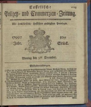 50tes Stueck, Montag den 9ten December 1799