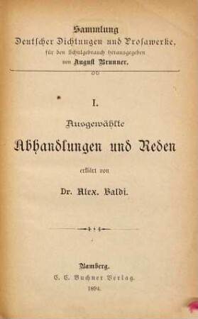 Ausgewählte Abhandlungen und Reden, [1]
