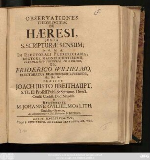 Observationes Theologicae De Haeresi, Iuxta S. Scripturae Sensum