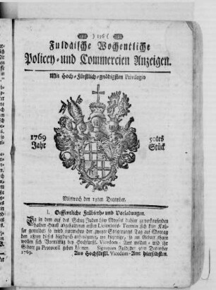 50tes Stück, Ausgabe vom 13. December 1769