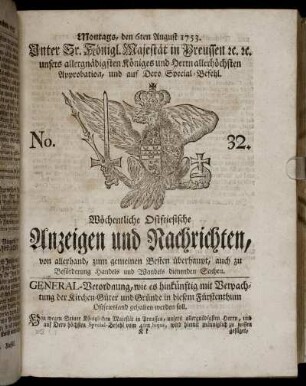 No. 32. Montags, den 6ten August, 1753.