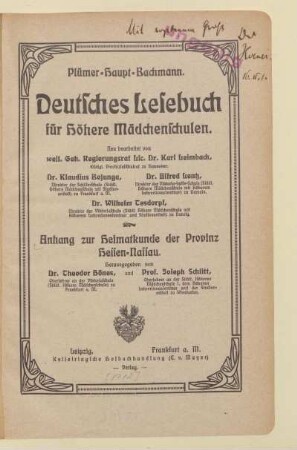 Hessen-Nassau, [Schülerband]: Anhang zur Heimatkunde der Provinz Hessen-Nassau : Anhang zur Heimatkunde der Provinz Hessen-Nassau