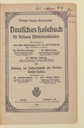 Hessen-Nassau, [Schülerband]: Anhang zur Heimatkunde der Provinz Hessen-Nassau : Anhang zur Heimatkunde der Provinz Hessen-Nassau