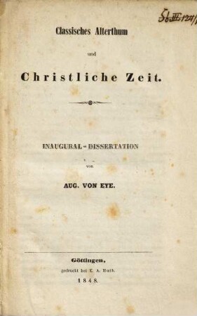 Classisches Alterthum und christliche Zeit : Inaugural-Dissertation