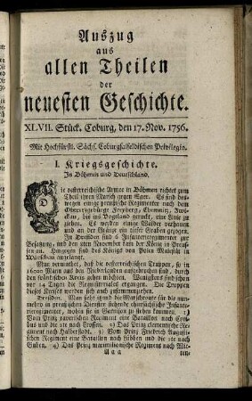 XLVII. Stück. Coburg, den 17. Nov. 1756.