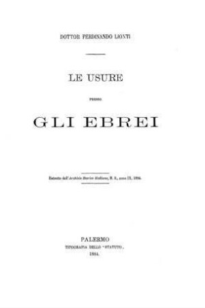 Le usure presso gli Ebrei / [von] Ferdinando Lionti