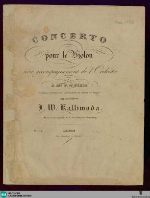 Concerto pour le violon avec accompagnement de l'orchestre ou de pianoforte : Oeuvre 9