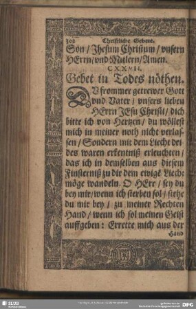 CXXVII. Gebet in Todes nöthen